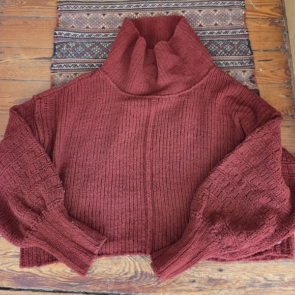 NWTs Free People Sweet Cranberry Be Yours Pullover Cowl Neck Sweater Cropped XL - Picture 7 of 9